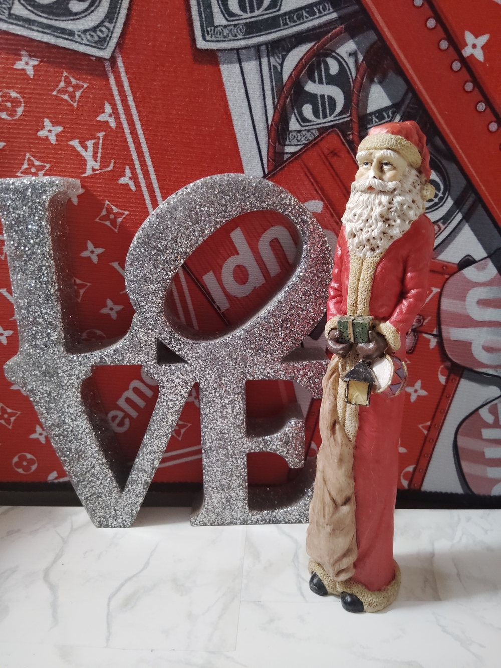 Santa Figurine Holiday Decoration in Red and Cream by